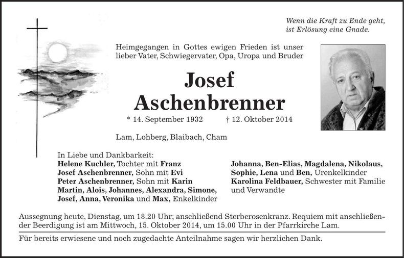 Traueranzeige Josef Aschenbrenner