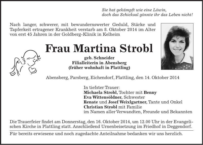 Traueranzeige Michaela Strobl