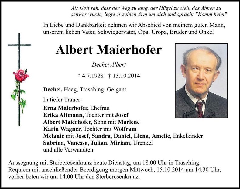 Traueranzeige Albert Maierhofer