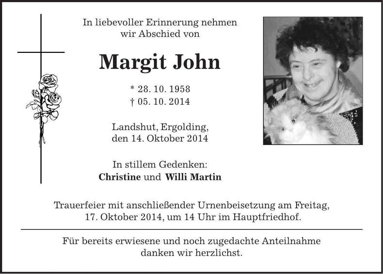 Traueranzeige Margit John