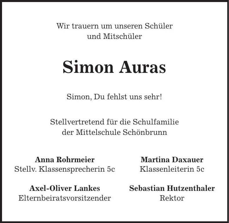 Traueranzeige Simon Auras