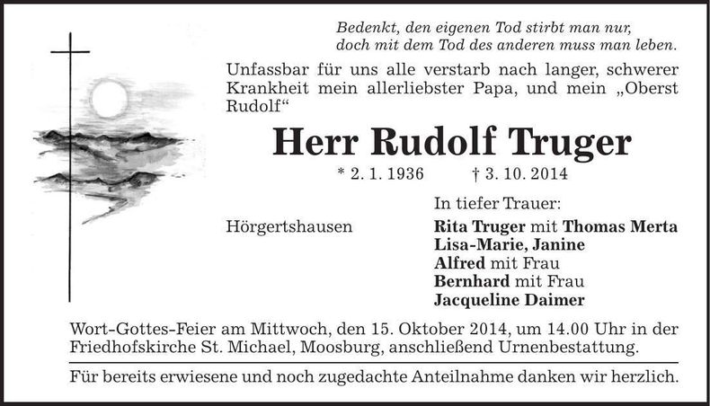 Traueranzeige Rudolf Truger