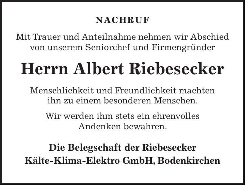 Traueranzeige Albert Riebesecker