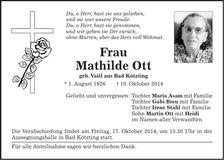 Traueranzeige Mathilde Ott