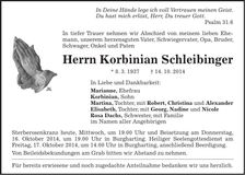Traueranzeige Korbinian Schleibinger