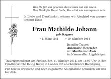 Traueranzeige Mathilde Johann