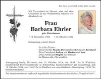 Traueranzeige Barbara Ehrler
