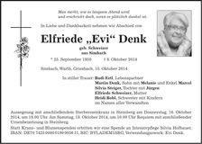 Traueranzeige Elfriede Denk