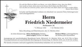Traueranzeige Friedrich Niedermeier