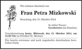 Traueranzeige Petra Mizkowski
