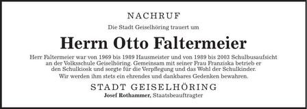 Traueranzeige Otto Faltermeier