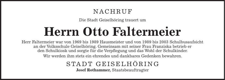 Traueranzeige Otto Faltermeier