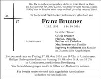 Traueranzeige Franz Brunner