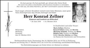 Traueranzeige Konrad Zellner