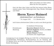 Traueranzeige Xaver Haimerl