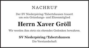 Traueranzeige Xaver Gröll