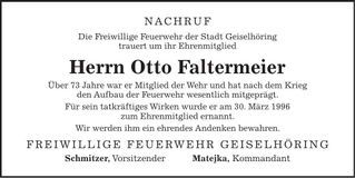 Traueranzeige Otto Faltermeier