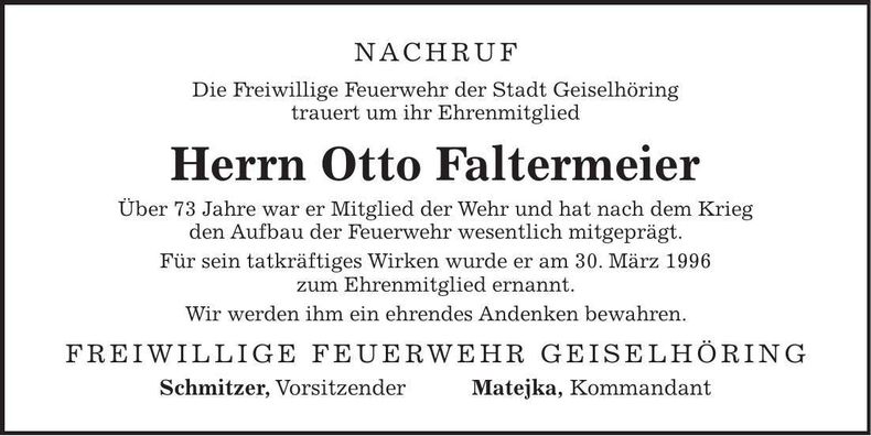 Traueranzeige Otto Faltermeier