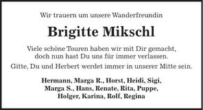 Traueranzeige Brigitte Mikschl