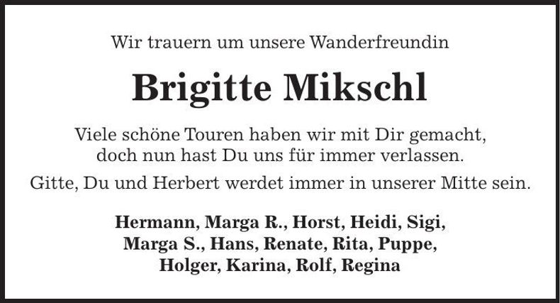 Traueranzeige Brigitte Mikschl