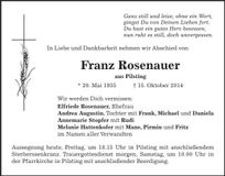 Traueranzeige Franz Rosenauer
