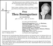 Traueranzeige Thea Baumgartner