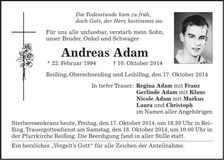 Traueranzeige Andreas Adam