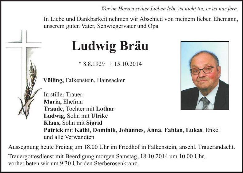 Traueranzeige Ludwig Bräu