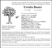 Traueranzeige Ursula Bauer