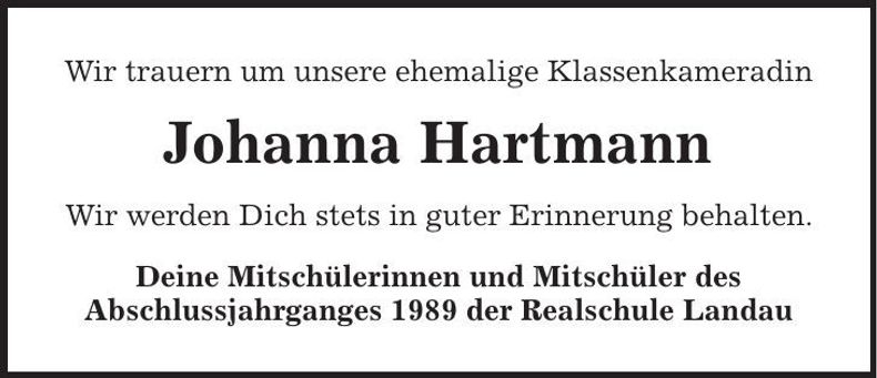 Traueranzeige Johann Hartmann