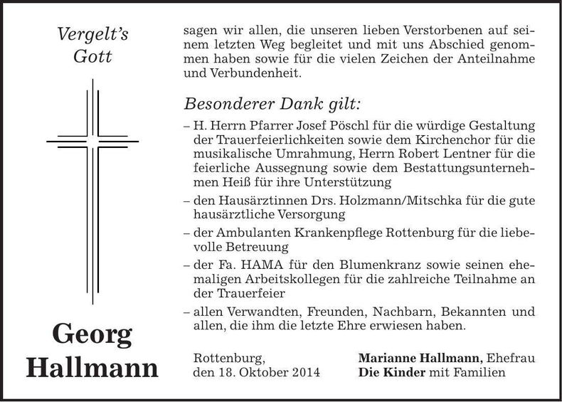 Traueranzeige Georg Hallmann