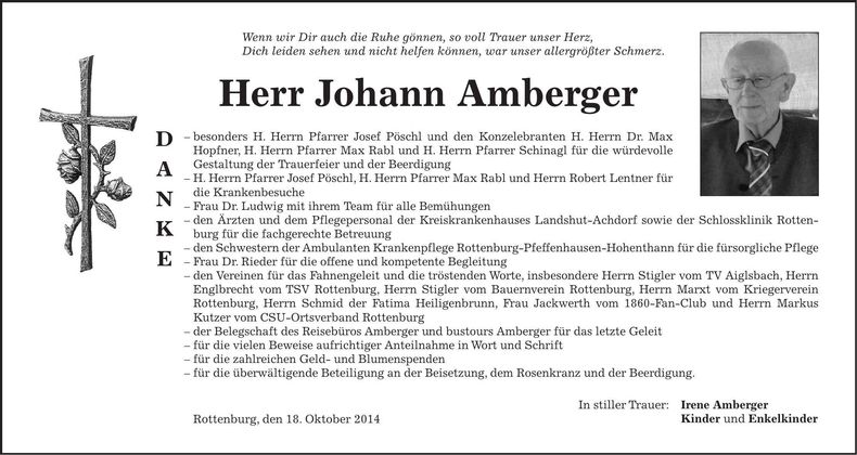 Traueranzeige Johann Amberger
