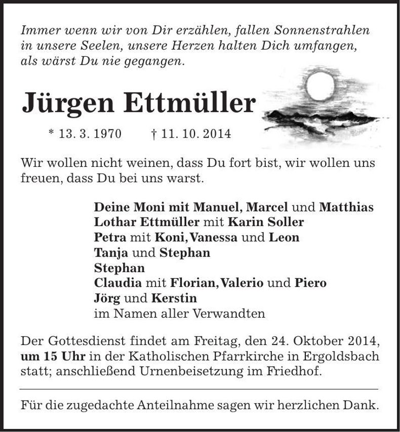 Traueranzeige Jürgen Ettmüller