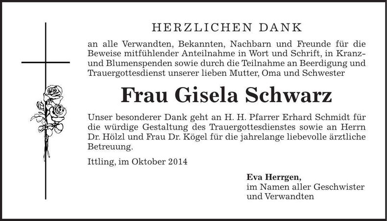 Traueranzeige Gisela Schwarz