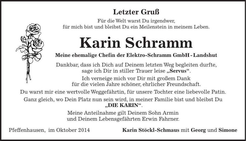 Traueranzeige Karin Schramm