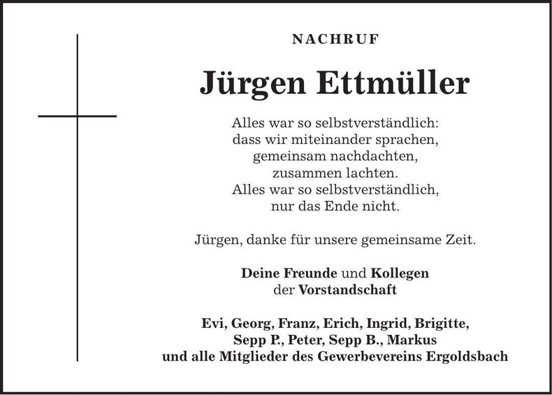 Traueranzeige Jürgen Ettmüller