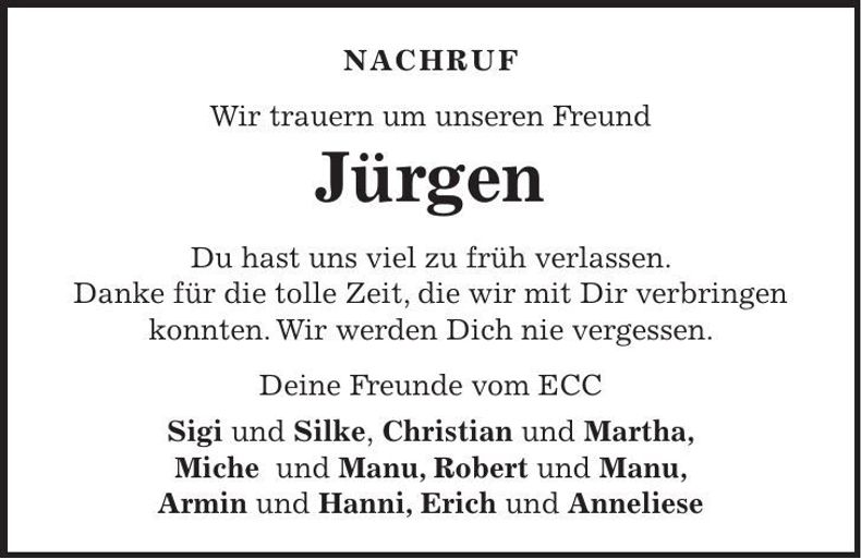 Traueranzeige Jürgen Ettmüller