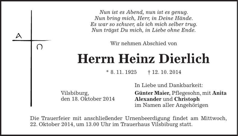 Traueranzeige Heinz Dierlich