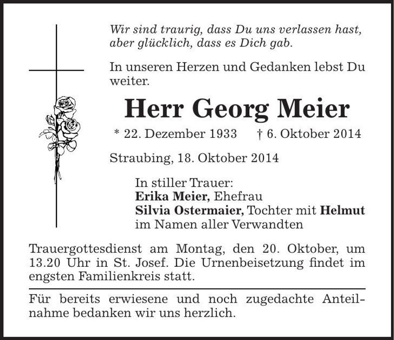 Traueranzeige Georg Meier