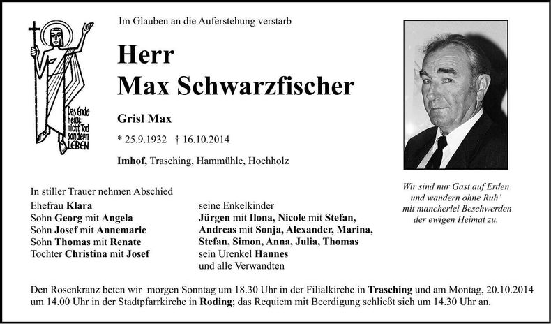 Traueranzeige Max Schwarzfischer