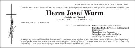 Traueranzeige Josef Wurm