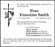 Traueranzeige Ernestine Smith