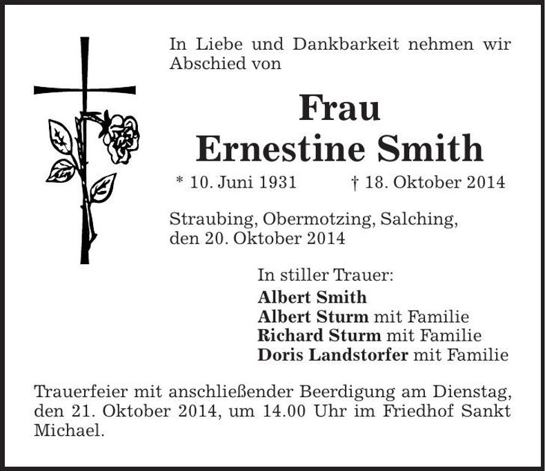 Traueranzeige Ernestine Smith