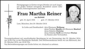 Traueranzeige Martha Reiner