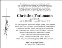 Traueranzeige Christine Forkmann