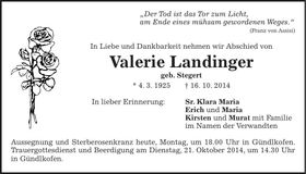 Traueranzeige Valerie Landinger