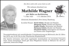 Traueranzeige Mathilde Wagner