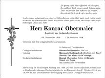 Traueranzeige Konrad Obermaier