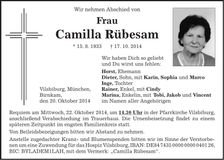 Traueranzeige Camilla Rübesam