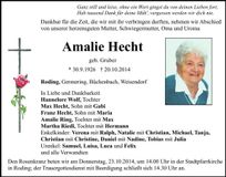 Traueranzeige Amalie Hecht
